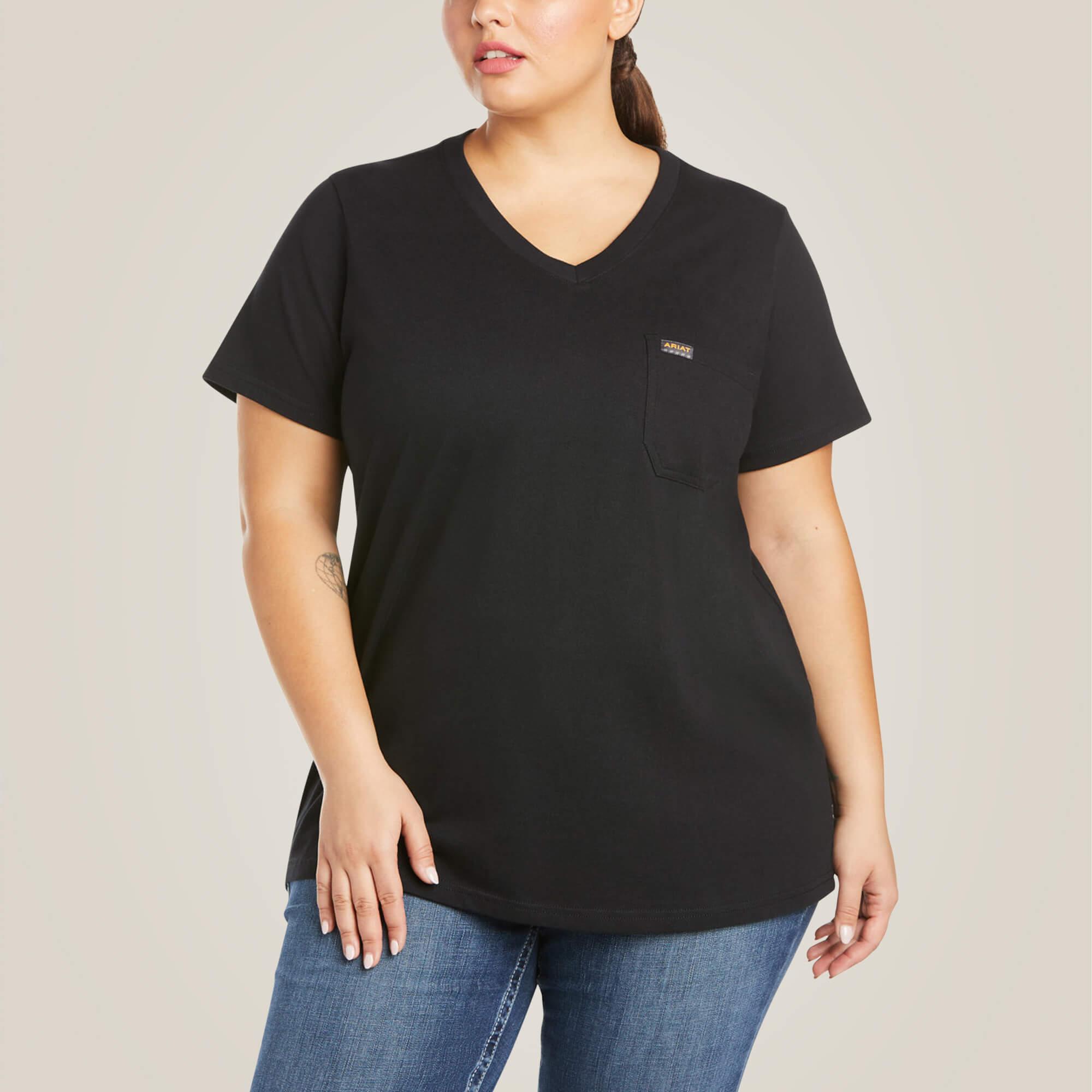 Women's Rebar Cotton Strong V-Neck Top - Black