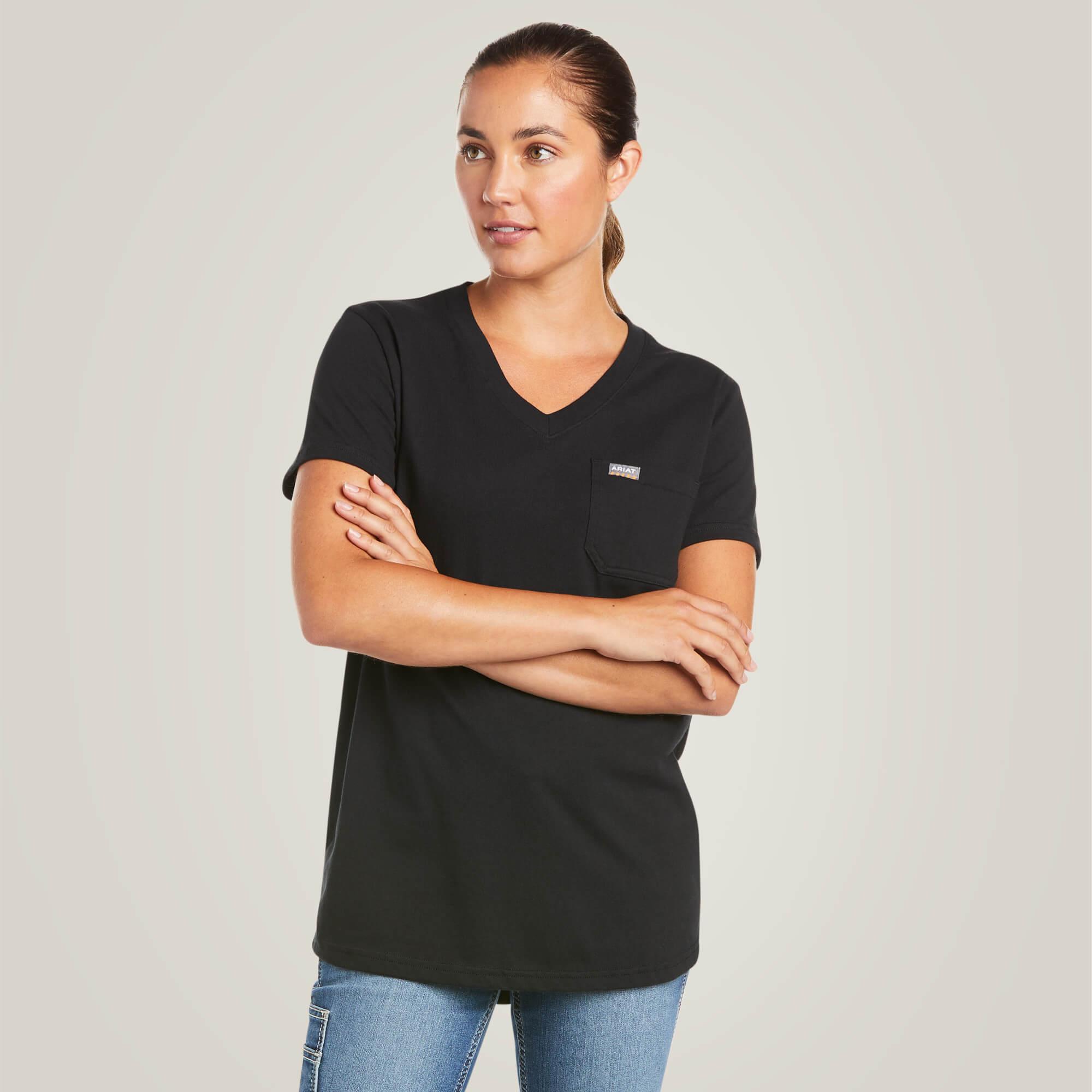 Women's Rebar Cotton Strong V-Neck Top - Black