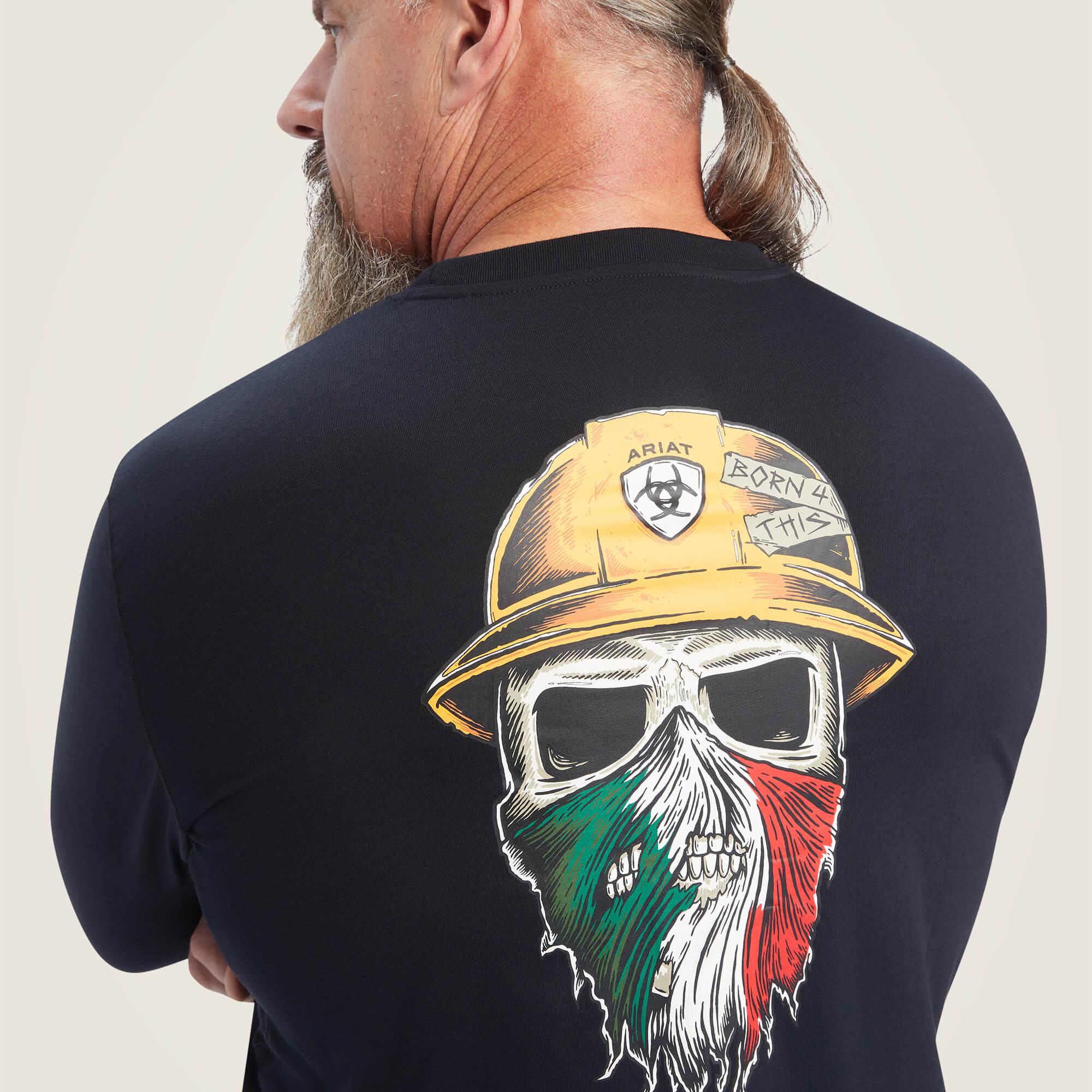 Rebar Workman Born For This T-Shirt Long Sleeve - Black/Mexico Flag - Purpose-Built / Home of the Trades