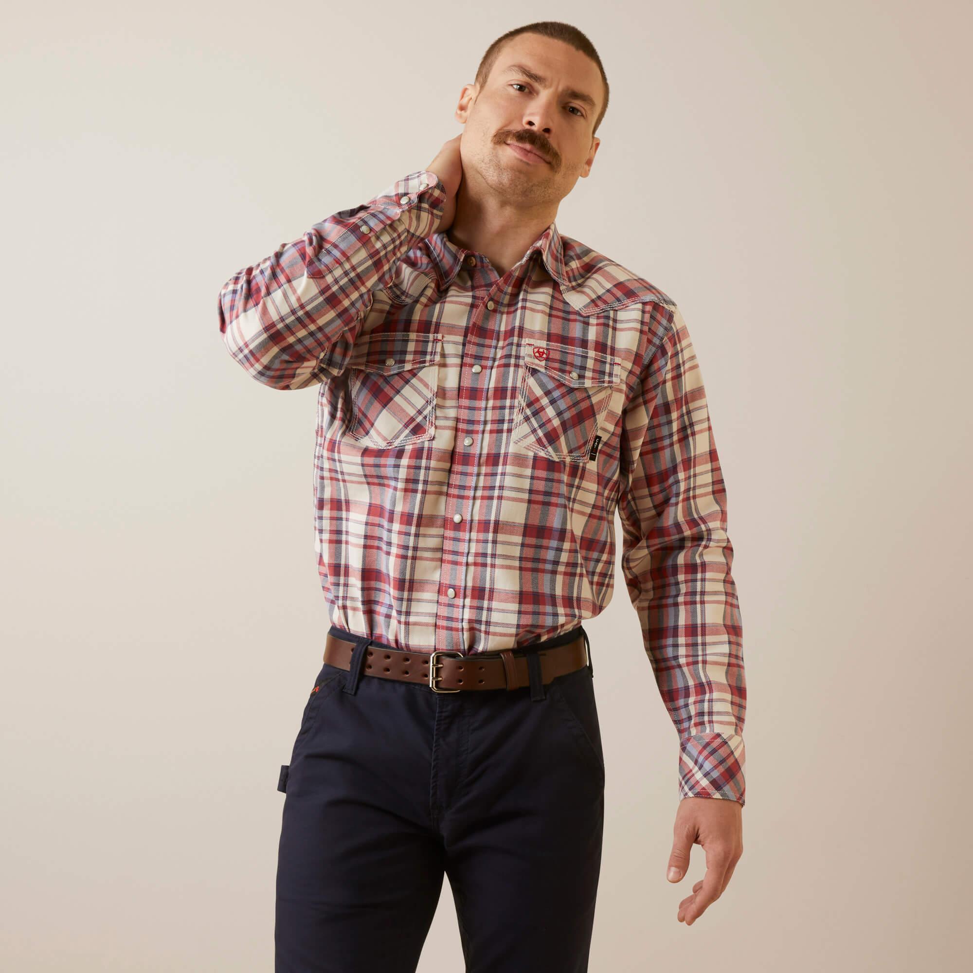 FR Dillon Retro Fit Snap Work Shirt - Red Dahl