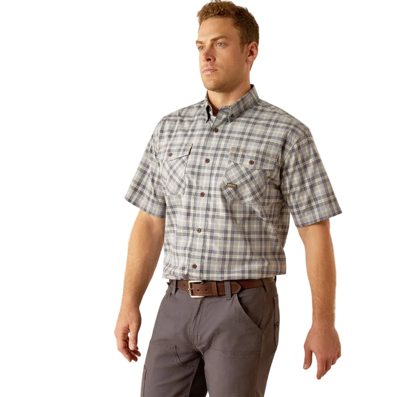 Made Tough Durastretch Work Shirt, Short Sleeve, Wild Dove