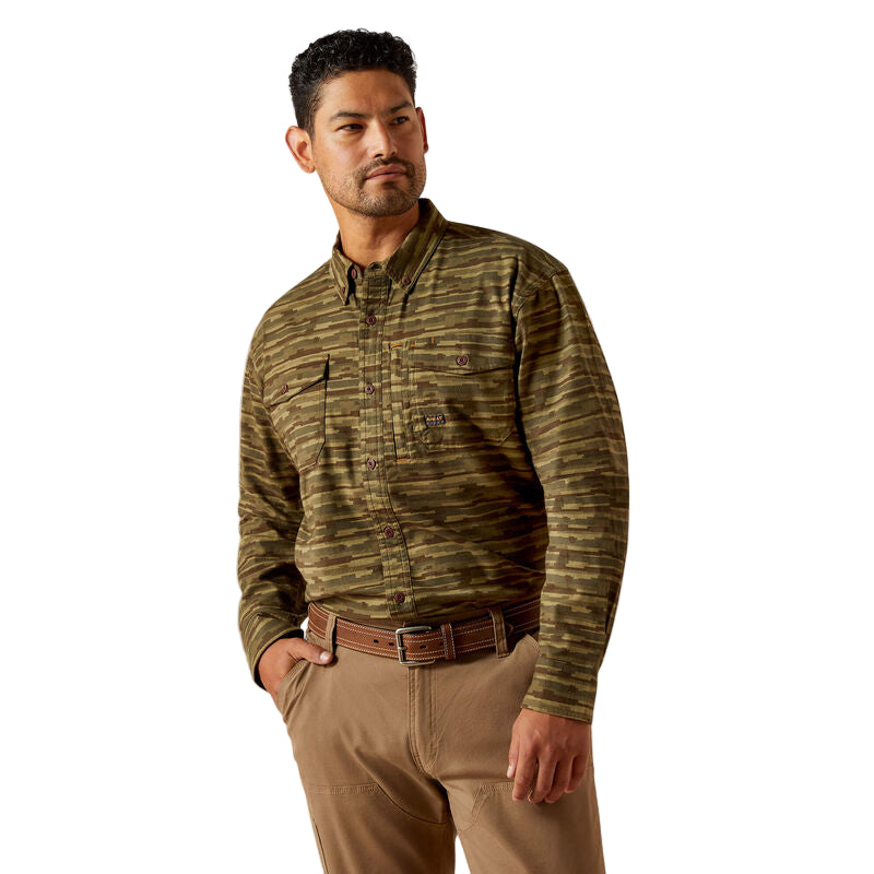 Flannel Durastretch Work Shirt LS- Burnt Olive Camo