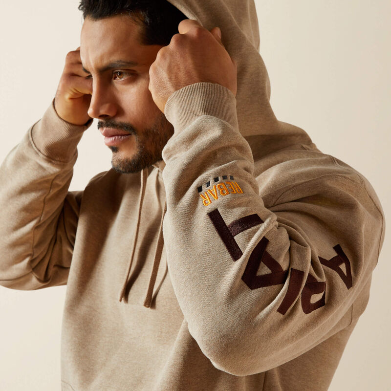 Workman Graphic Hoodie- OatmealHeather/ BitterChocolate