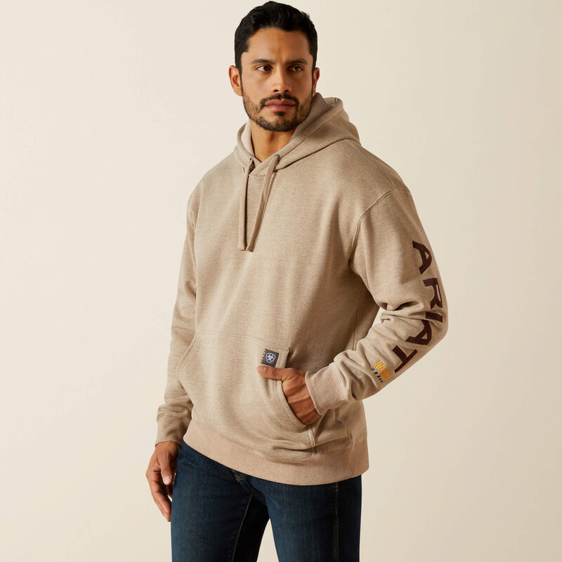 Workman Graphic Hoodie- OatmealHeather/ BitterChocolate