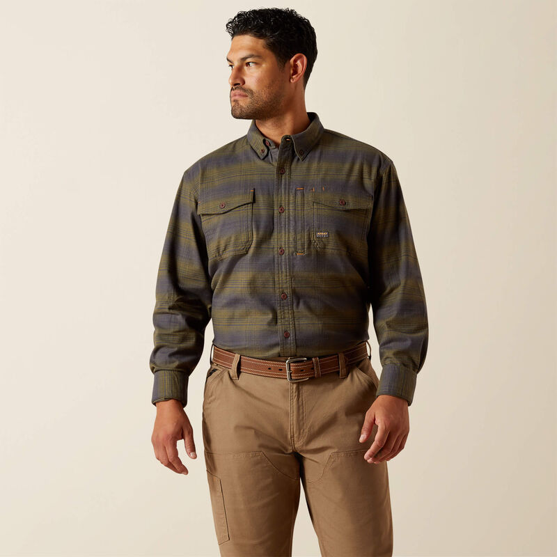 Flannel Durastretch Work Shirt LS- Burnt Olive