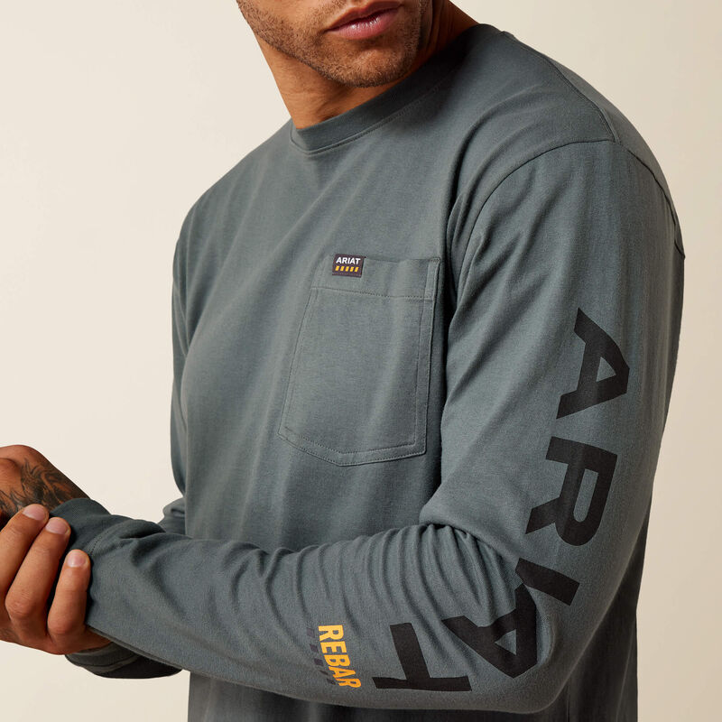 Rebar Cotton Strong Standard Logo Pocket LS T-Shirt- Steel Green