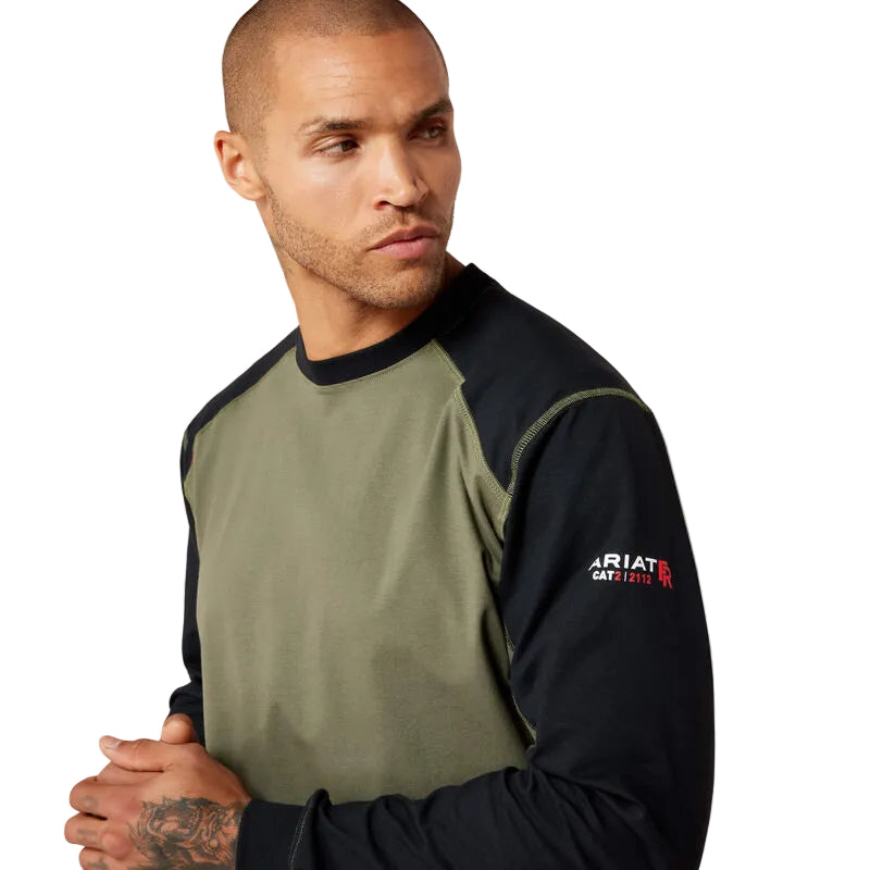 FR Colorblock Baseball Long Sleeve T-Shirt-Dark Sage/Black