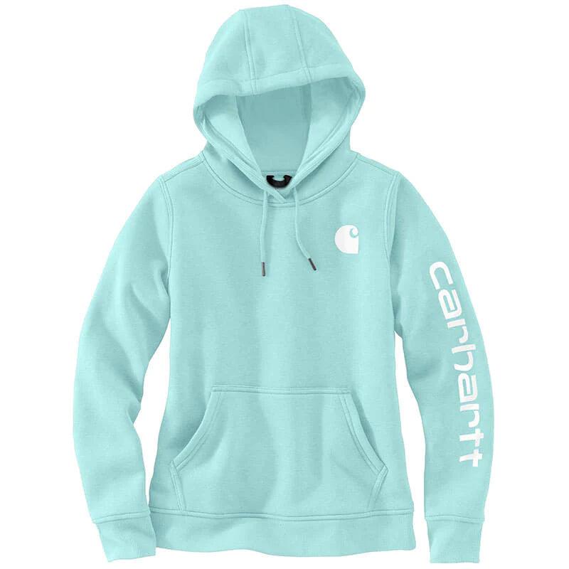 Spring 2024 102791 - Women's relaxed fit midweight logo sleeve graphic hoodie - Pastel Turquoise - Purpose-Built / Home of the Trades