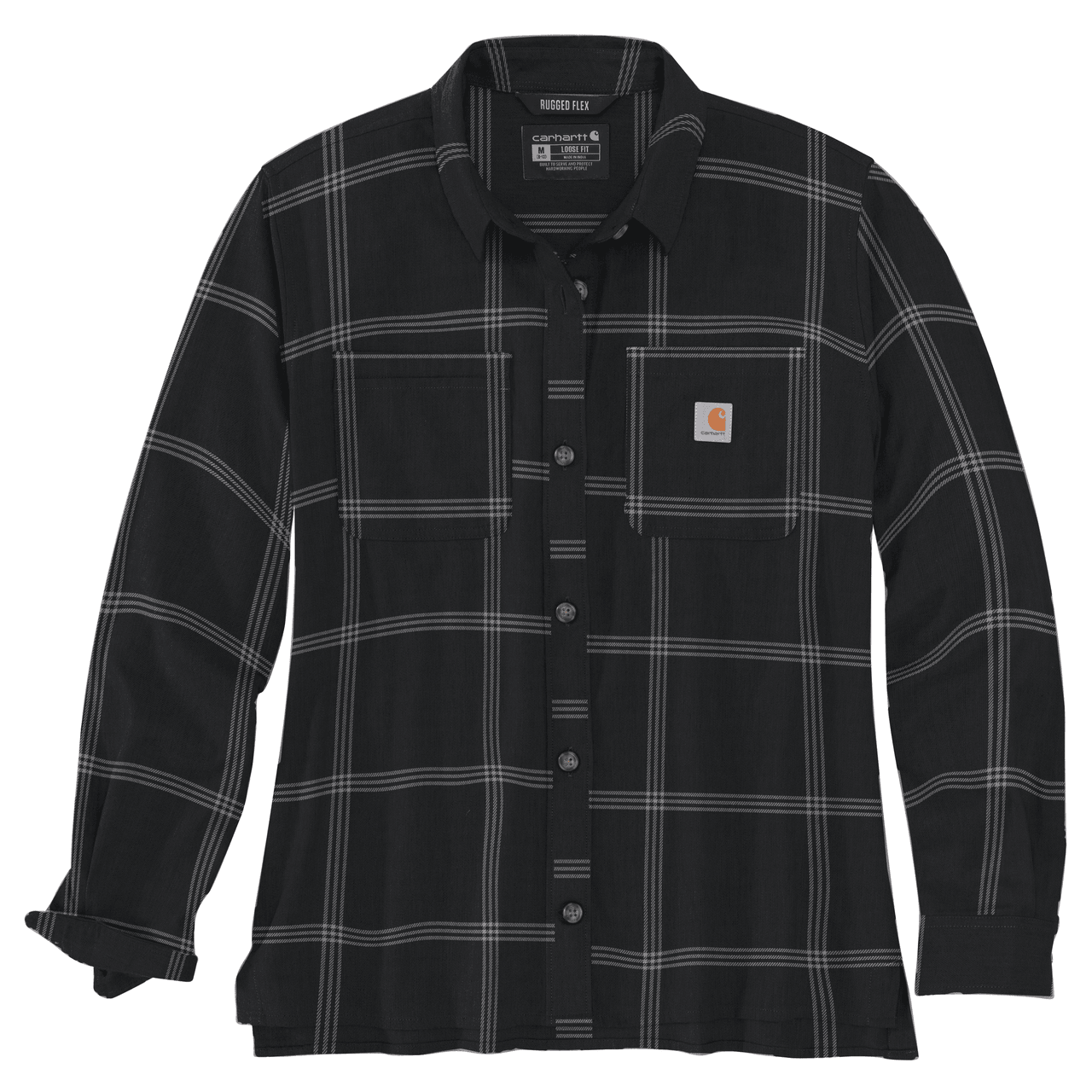 Women's Rugged Flex Loose Fit Midweight Flannel Long-Sleeve Plaid Shirt - Black Women's Rugged Flex Loose Fit Midweight Flannel Long-Sleeve Plaid Shirt - Black