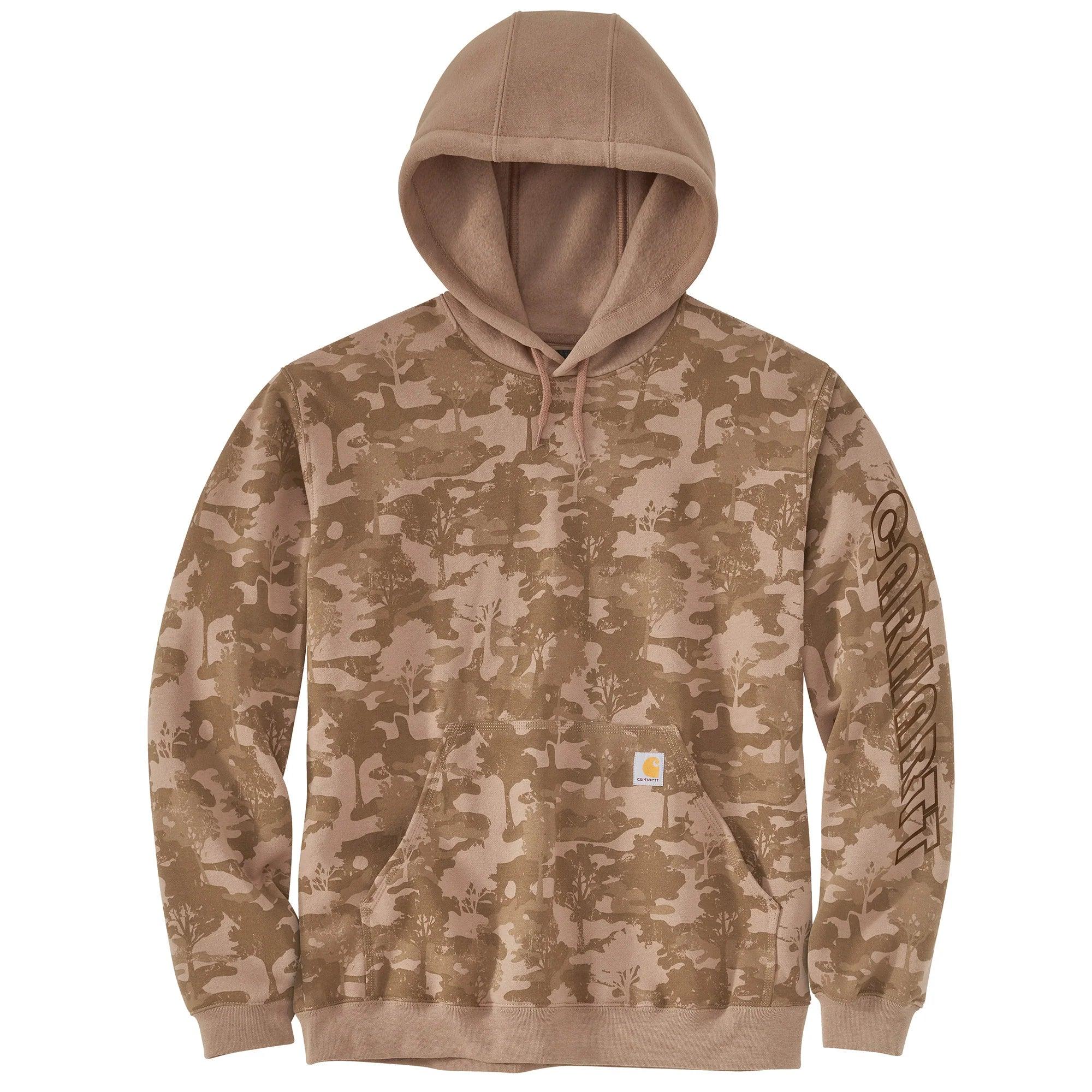 Loose Fit Midweight Hooded Camo Logo Graphic Sweatshirt - Flaxseed Tree Camo - Purpose-Built / Home of the Trades
