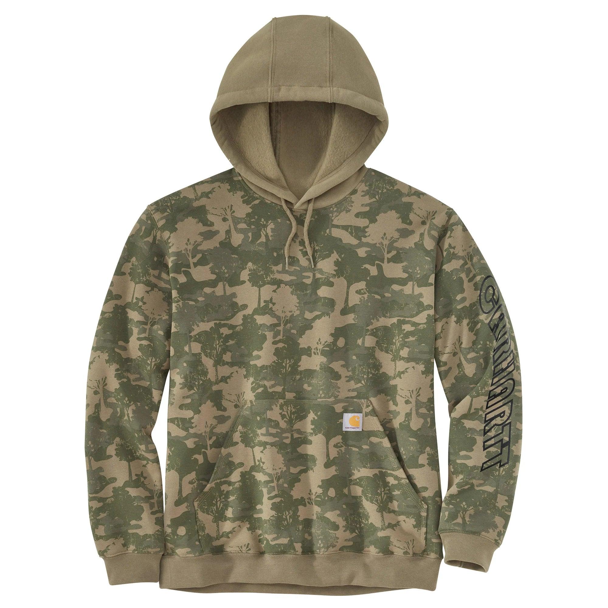 Loose Fit Midweight Hooded Camo Logo Graphic Sweatshirt Burnt Olive Tree Camo