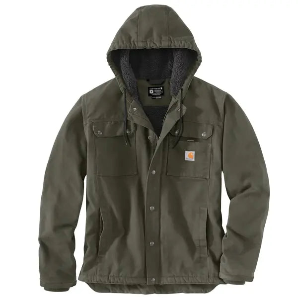 Men's Sherpa-Lined Utility Jacket - Relaxed Fit - Washed Duck, Moss Men's Sherpa-Lined Utility Jacket - Relaxed Fit - Washed Duck, Moss