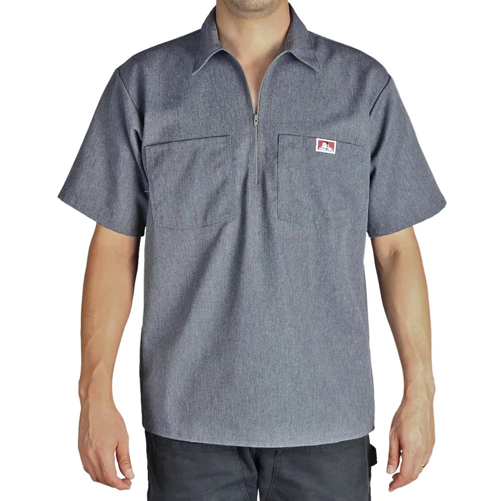 Half zip short sleeve work shirt by Ben Davis in charcoal heather, available in big and tall sizes