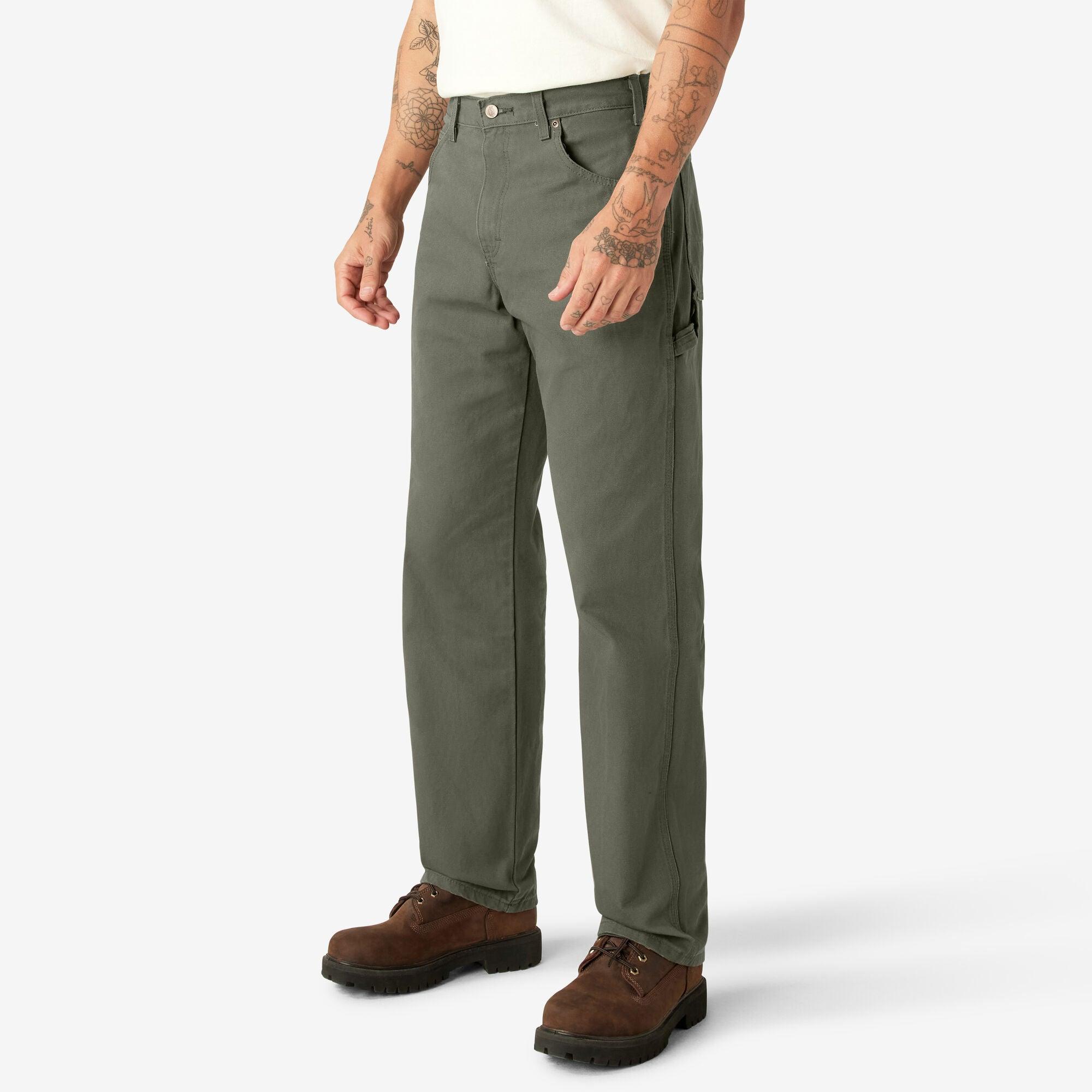 Relaxed Fit Heavyweight Duck Carpenter Pants, Rinsed Moss Green - Purpose-Built / Home of the Trades