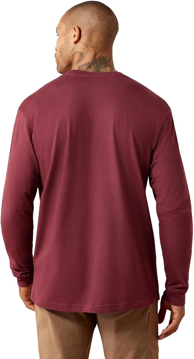 Rebar Cotton Strong Standard Logo Pocket LS T-Shirt- Burgundy/Brick Red