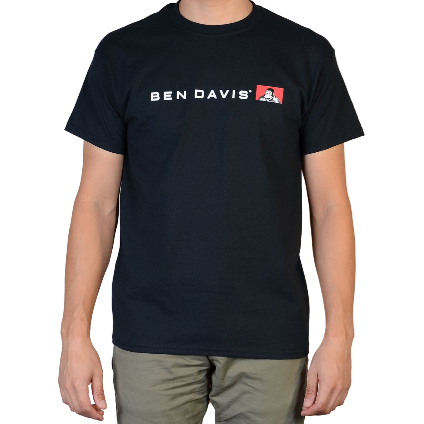 A black t-shirt with the 'Ben Davis' logo printed on the chest, featuring a small flag graphic.