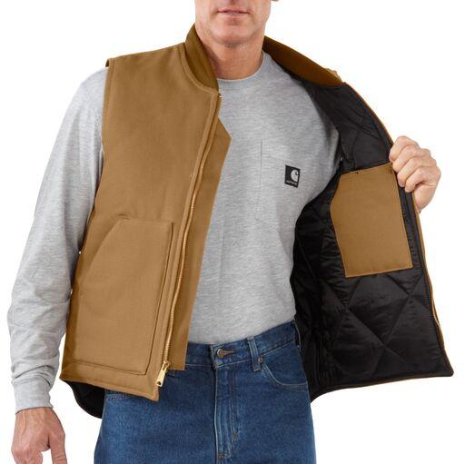 Men's Relaxed Fit Firm Duck Insulated Rib Collar Vest - Carhartt Brown - Purpose-Built / Home of the Trades