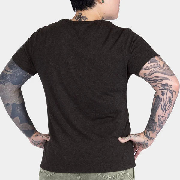 Women's crew neck work tee by Dovetail in black, alternate product view of the garment