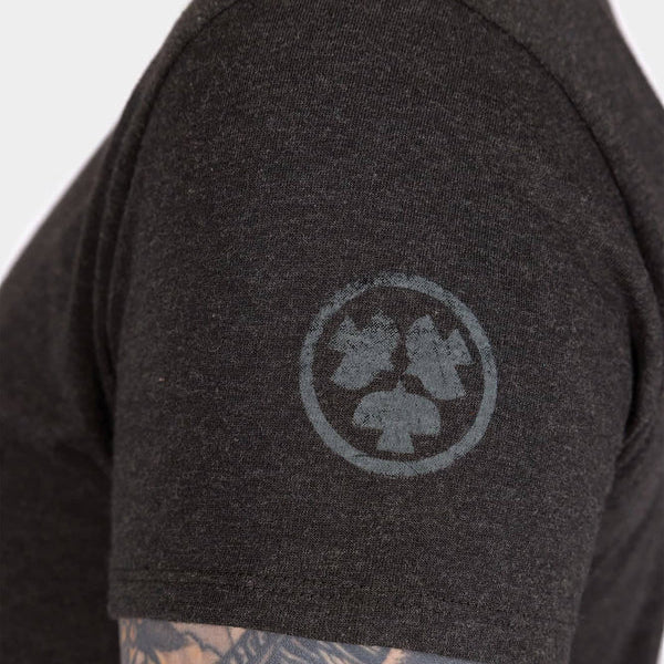 Women's crew neck work tee by Dovetail in black, further product view of the garment