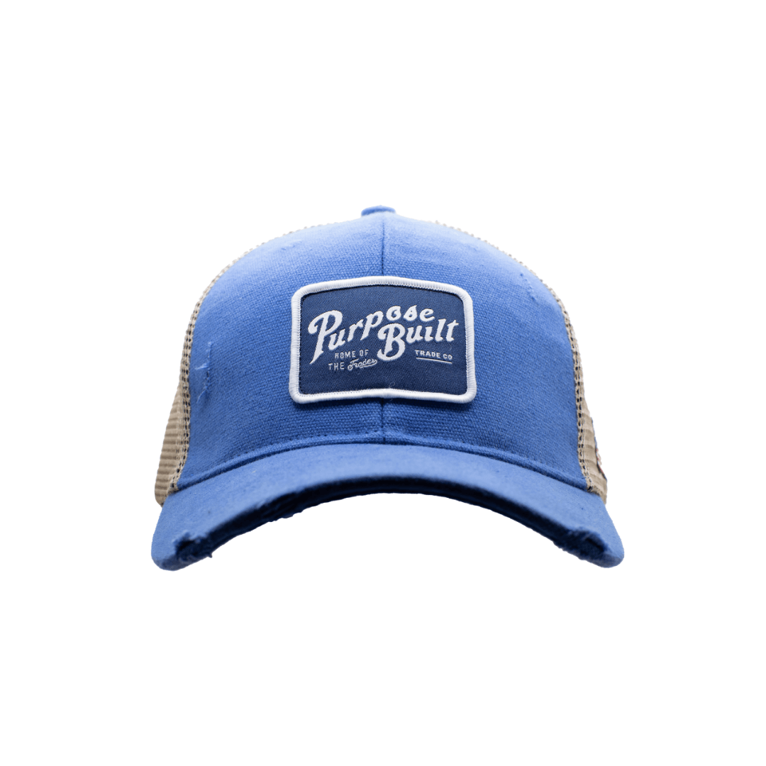 Distressed Trucker Hat - Harrison Blue - Purpose-Built / Home of the Trades