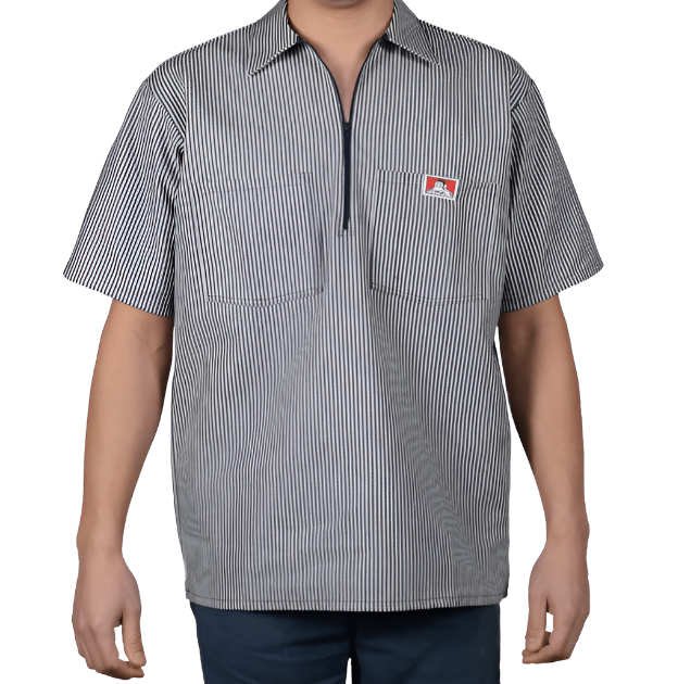 1/2 Zipper Short Sleeve Stripe - Navy - Purpose-Built / Home of the Trades - -