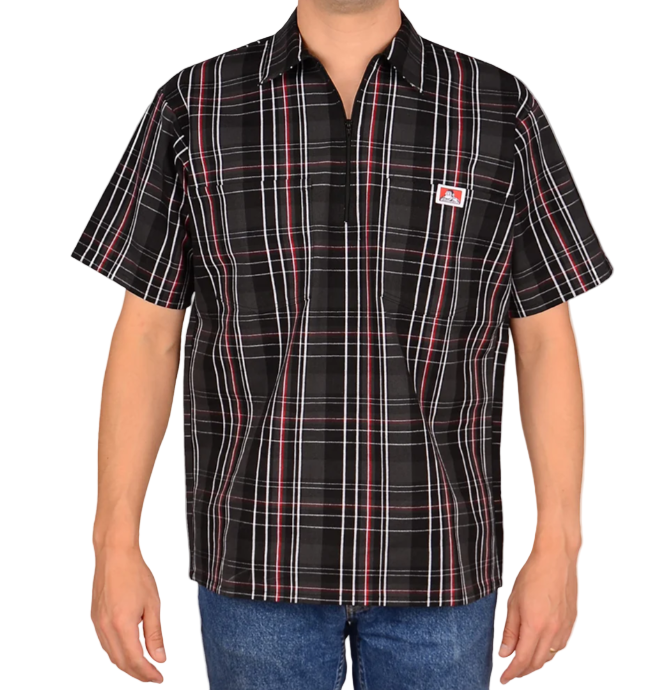 1/2 Zipper Short Sleeve Plaid - Black/Red 1/2 Zipper Short Sleeve Plaid - Black/Red