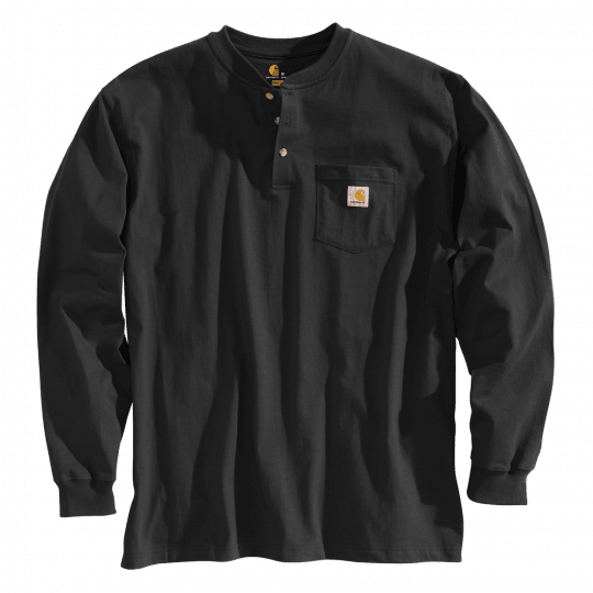 K128 - Loose fit heavyweight long-sleeve pocket Henley t-shirt - Black - Purpose-Built / Home of the Trades