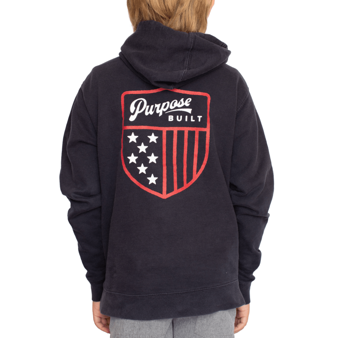 Youth American Badge Hoodie - Navy - Purpose-Built / Home of the Trades