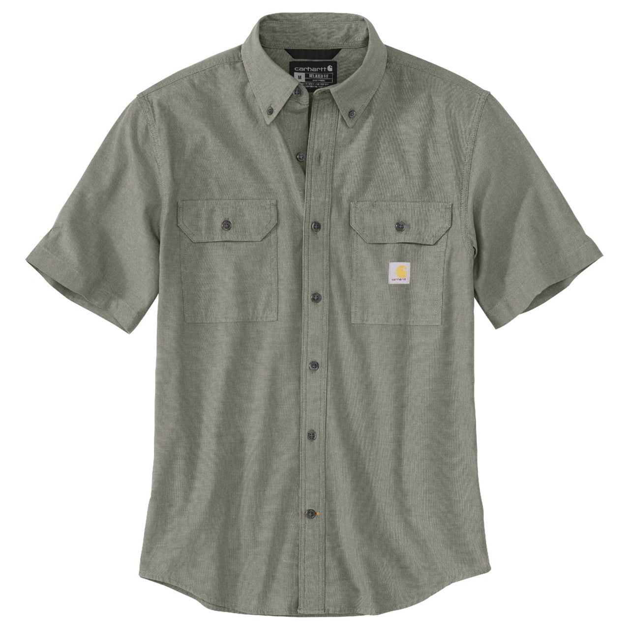 Loose Fit Midweight Chambray Short-Sleeve Shirt, Dusty Olive