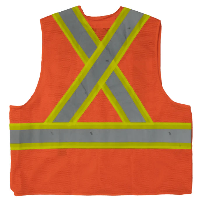 5 Point Tearaway Safety Vest X Back ANSI Class 2 - Orange - -