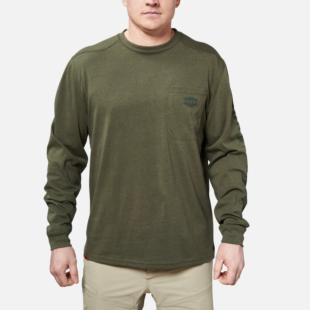 BRUNT Long Sleeve Pocket T-Shirt - Army Green Heather