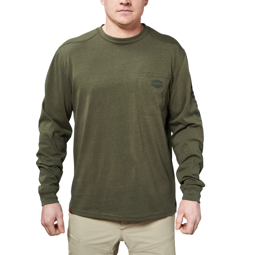 BRUNT Long Sleeve Pocket T-Shirt - Army Green Heather