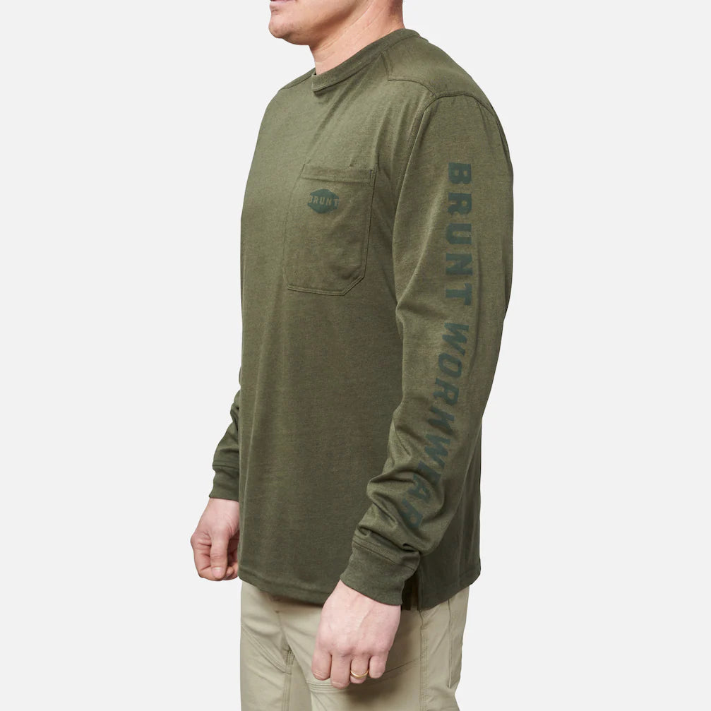 BRUNT Long Sleeve Pocket T-Shirt - Army Green Heather
