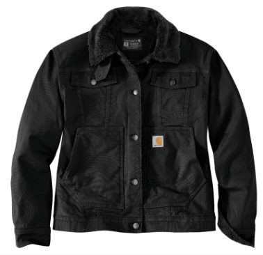 Women's Rugged Flex® Loose Fit Canvas Sherpa-Lined Jacket-Black