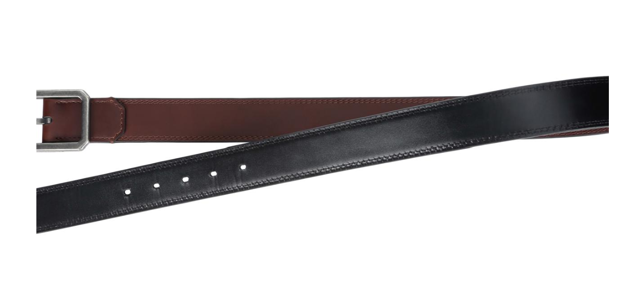 Leather Reversible Center Bar Buckle Belt- Brown/Black
