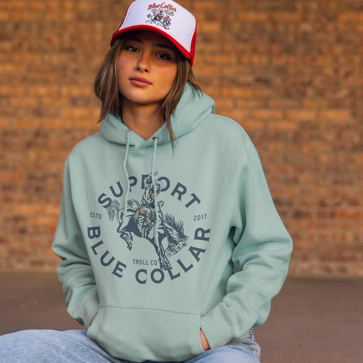 Troll Co. women's SBC Rodeo hoodie in sea foam, additional product image