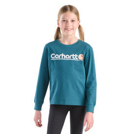 Youth Girls Long-Sleeve Core Logo T-Shirt - Atlantic Deep