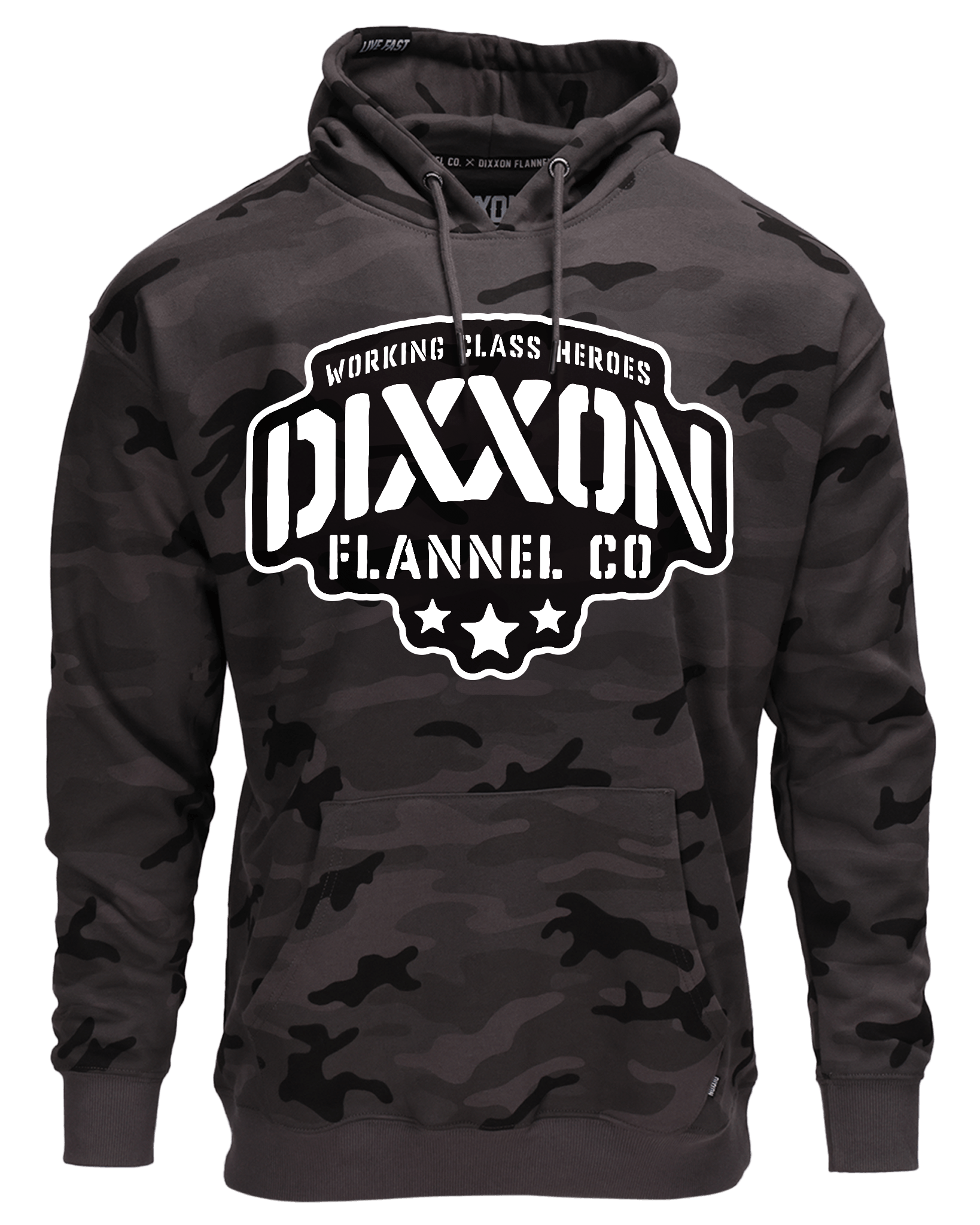 Black & White Stencil Pullover Hoodie - Black Camo