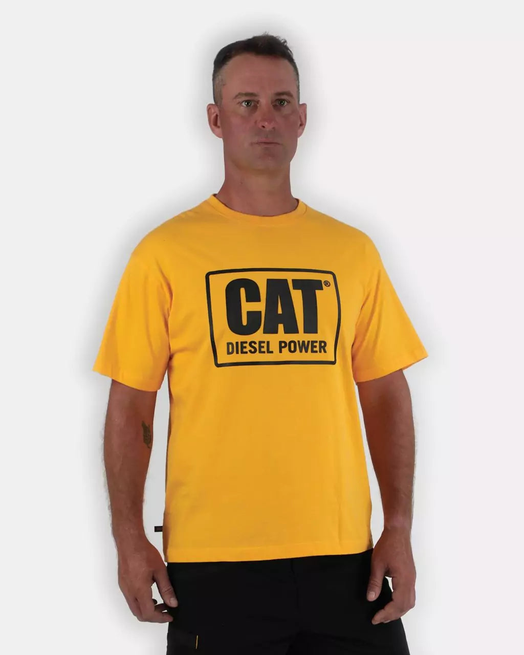 Men s CAT Diesel Power T Shirt Yellow Black