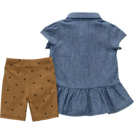 Infant/Toddler Girls Short Sleeve Chambray Shirt and Biker Short Set - Carhartt Brown