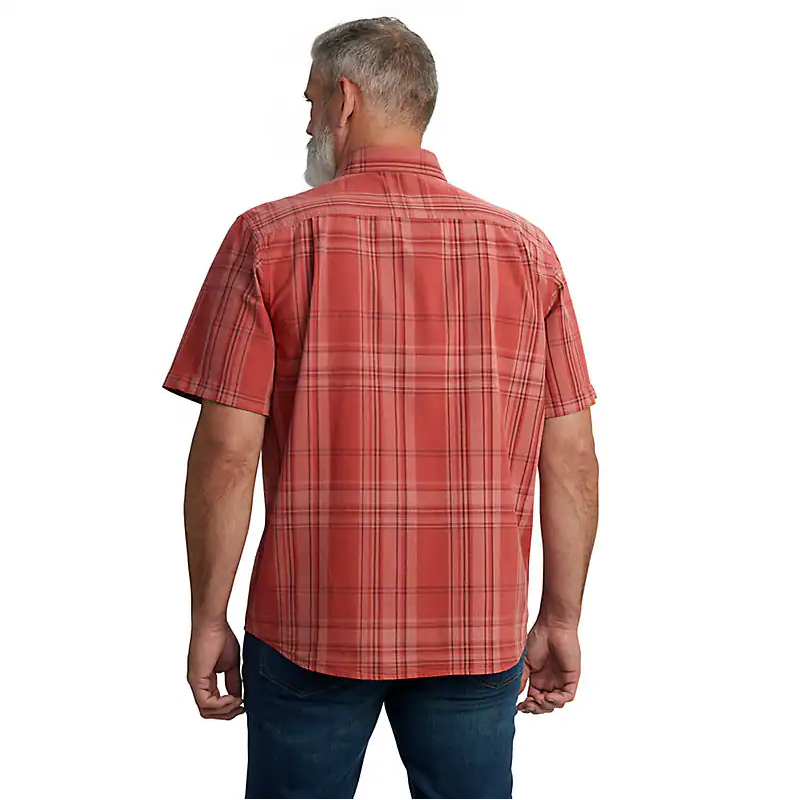 Loose Fit Midweight Short-Sleeved Plaid Shirt - Crimson Moss