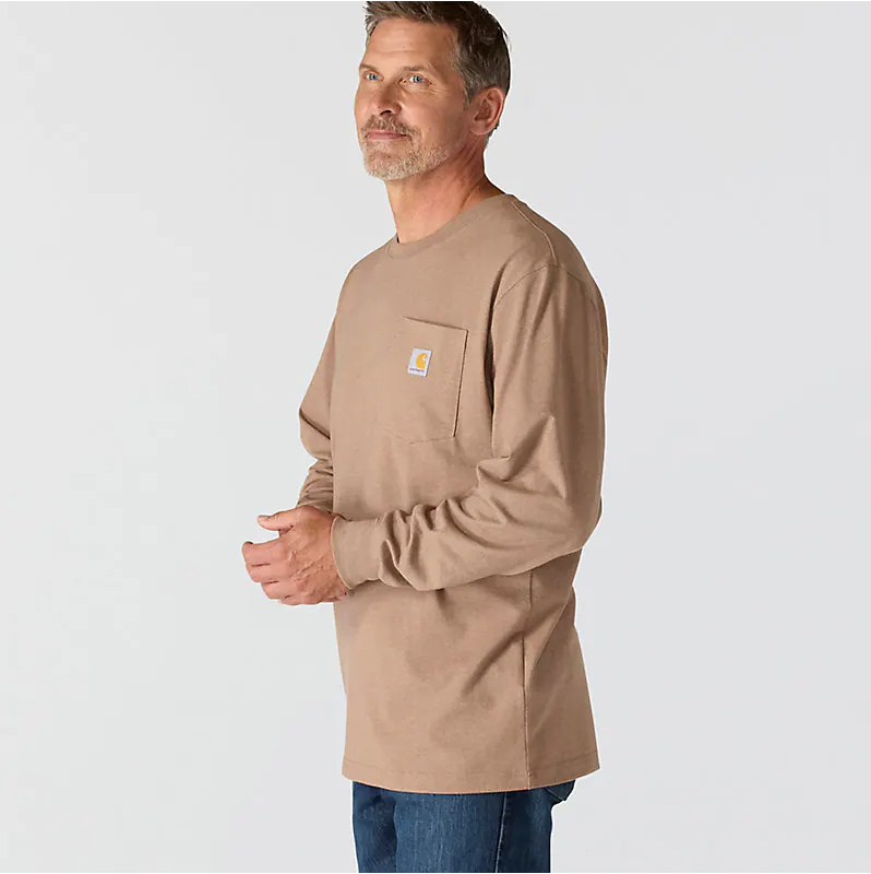 Loose Fit Heavyweight Long-Sleeve Pocket Deer Graphic T-Shirt - Soft Sepia Heather