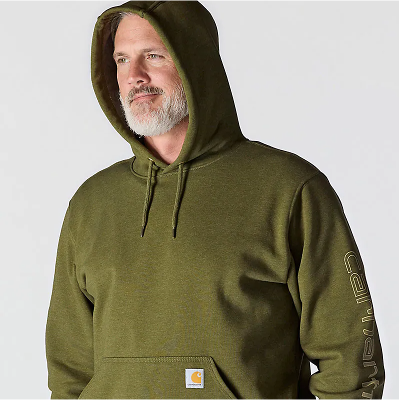 K288 Loose Fit Midweight Logo Sleeve Graphic Hoodie - Dark Bronzed Green Heather