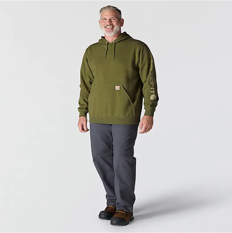 K288 Loose Fit Midweight Logo Sleeve Graphic Hoodie - Dark Bronzed Green Heather