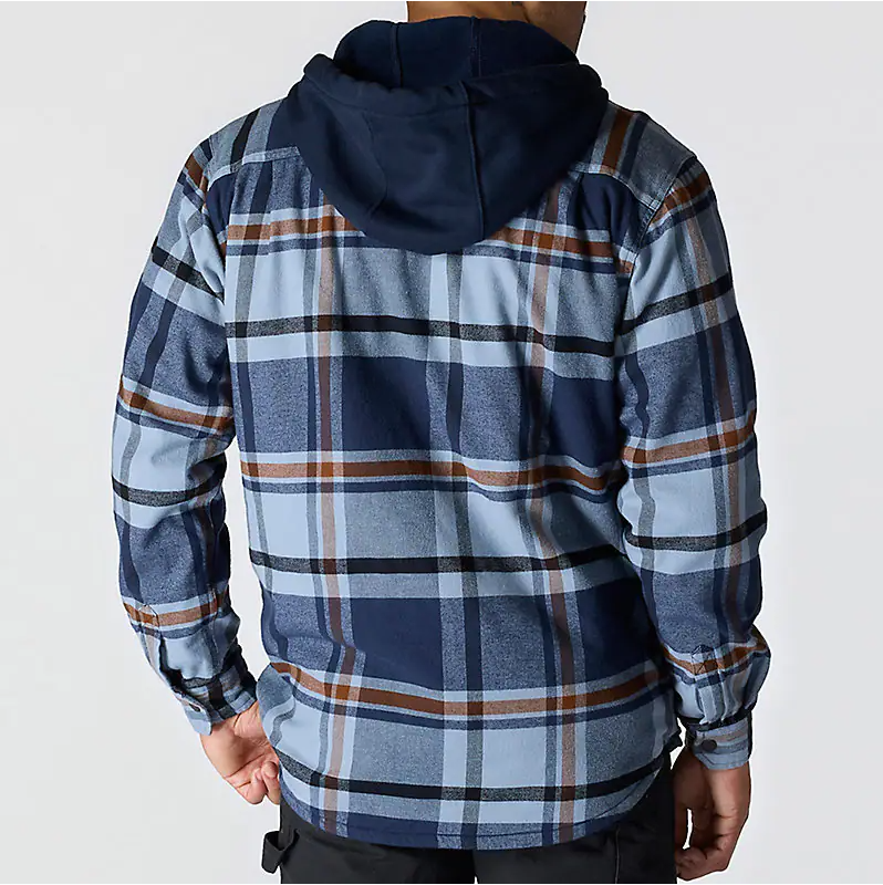 Rugged Flex Relaxed Fit Flannel Fleece Lined Hooded Shirt Jacket - Navy