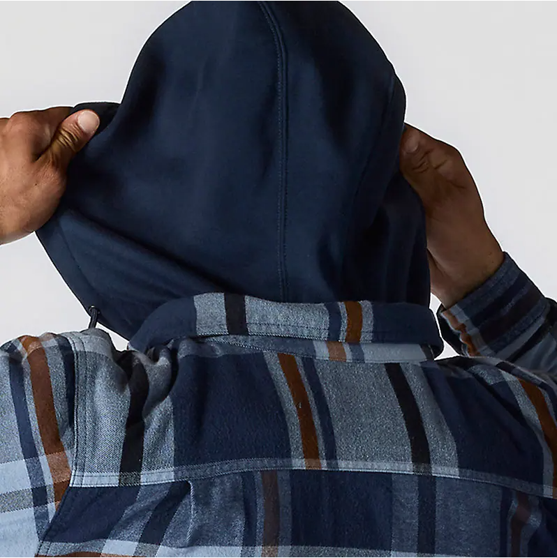 Rugged Flex Relaxed Fit Flannel Fleece Lined Hooded Shirt Jacket - Navy