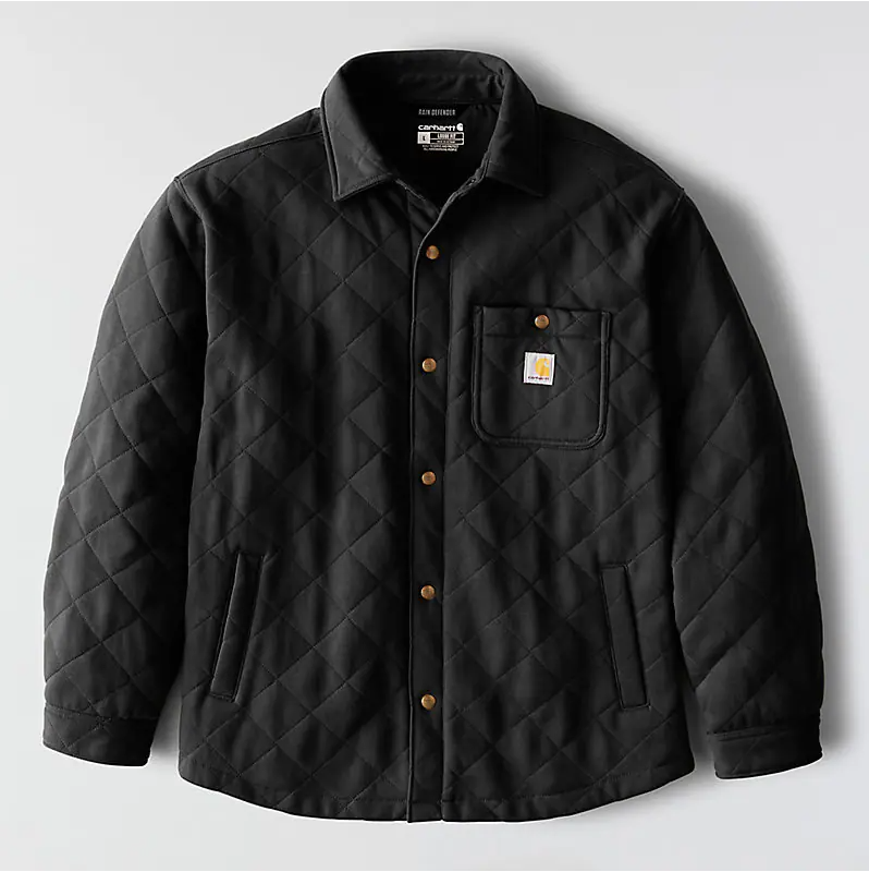 Rain Defender® Loose Fit Heavyweight Quilted Snap Front Shirt Jac - Black