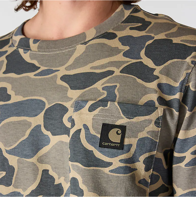 Relaxed Fit HW L/S Pocket Logo Graphic Tee- Khaki/Camo