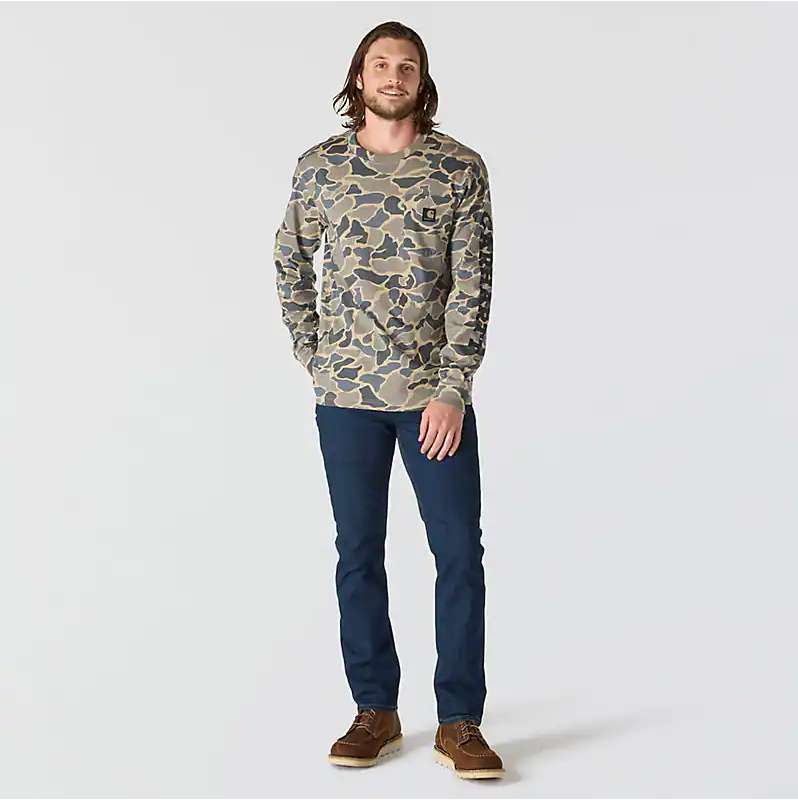 Relaxed Fit HW L/S Pocket Logo Graphic Tee- Khaki/Camo