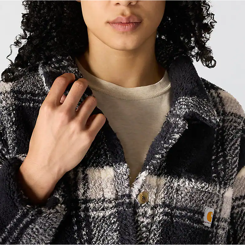 Women's LooseFit Fleece Shirt Jacket- Black